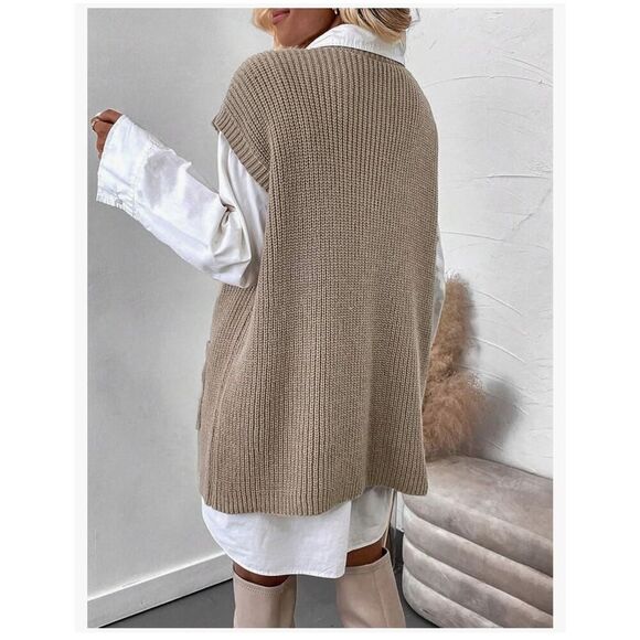 NEW Gray Crew Neck Sweater Pockets Knit Vest Dress 1X - Picture 4 of 4